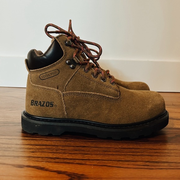 Brazos Work Force Womens Steel Toe Brown Leather Safety Boot, Size 6 - Picture 4 of 8